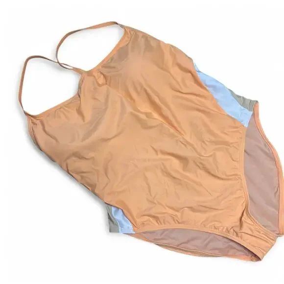 J Crew One Piece Swimsuit Womens Size 20 NWT Active Colorblock Bright Canteloupe